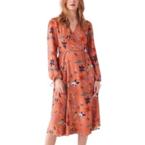 Urban Outfitters | ‘Audrey’ Orange/Multi Floral Tie Waist Midi Wrap Dress *NWT*